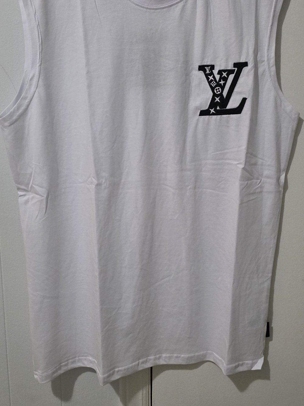 Louis Vuitton White Tank Top with Black LV Chest Logo